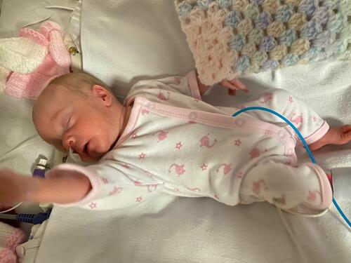 Pink Elephant 4 Piece Set - Sleepsuit, Vest, Bib & Mitts Outift Tiny Chick