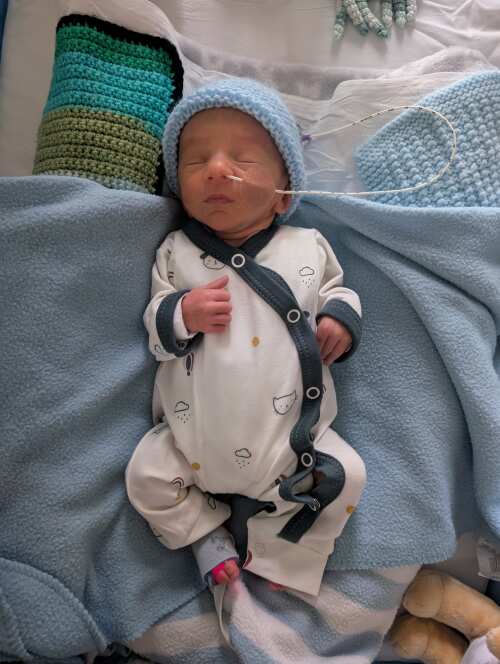 Prem Baby Sleepsuit, Pet Pals - Blue Sleepsuit / Babygrow Tiny & Small