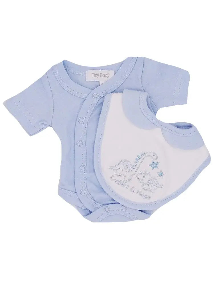 Blue "Cuddle & Hugs" premature baby vest and bib set by Tiny Baby