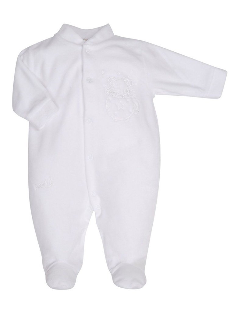 White Velour Mouse In Teacup Sleepsuit Sleepsuit / Babygrow Dandelion