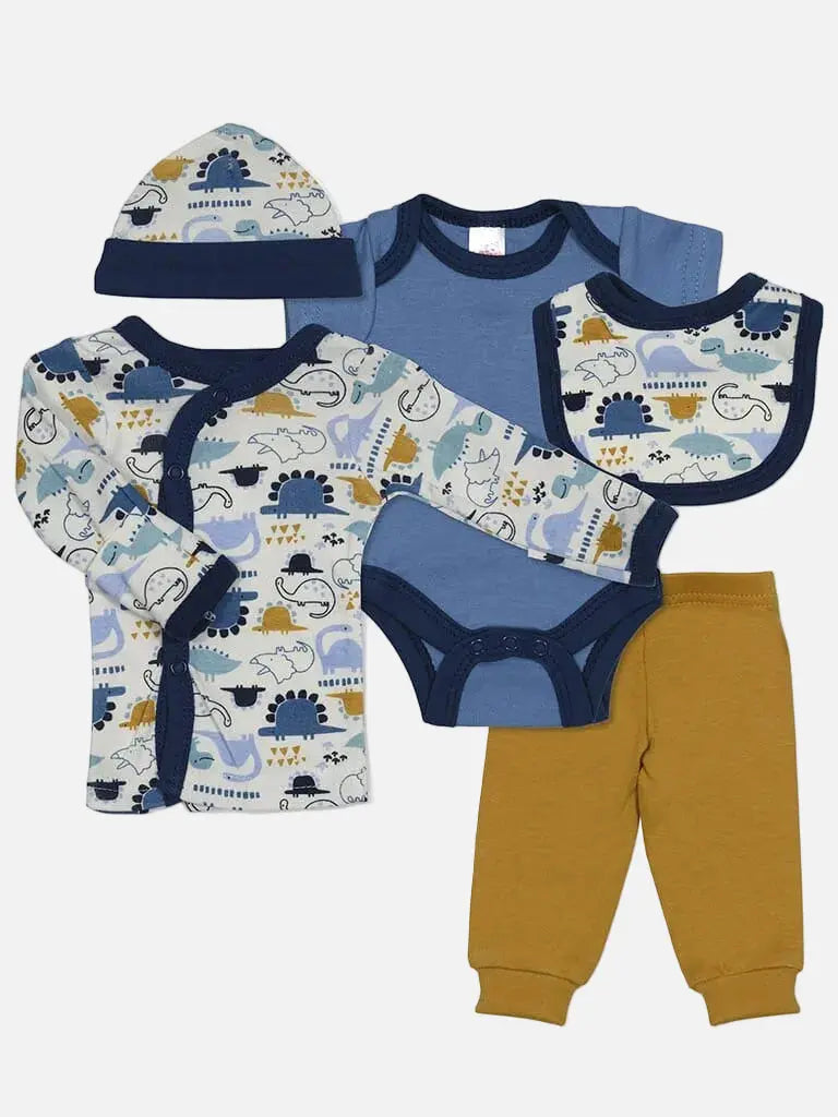 Dinosaur Mustard & Blue 4 piece set Outift Soft Touch