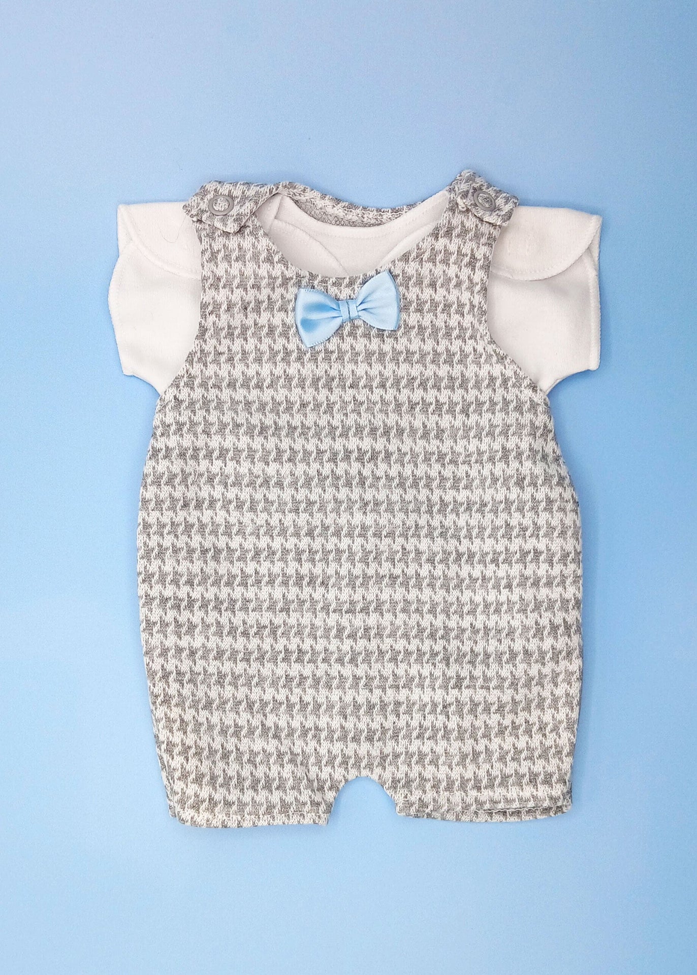 Grey & White Dungaree & T-shirt Set Dungaree Itty Bitty Baby Clothing