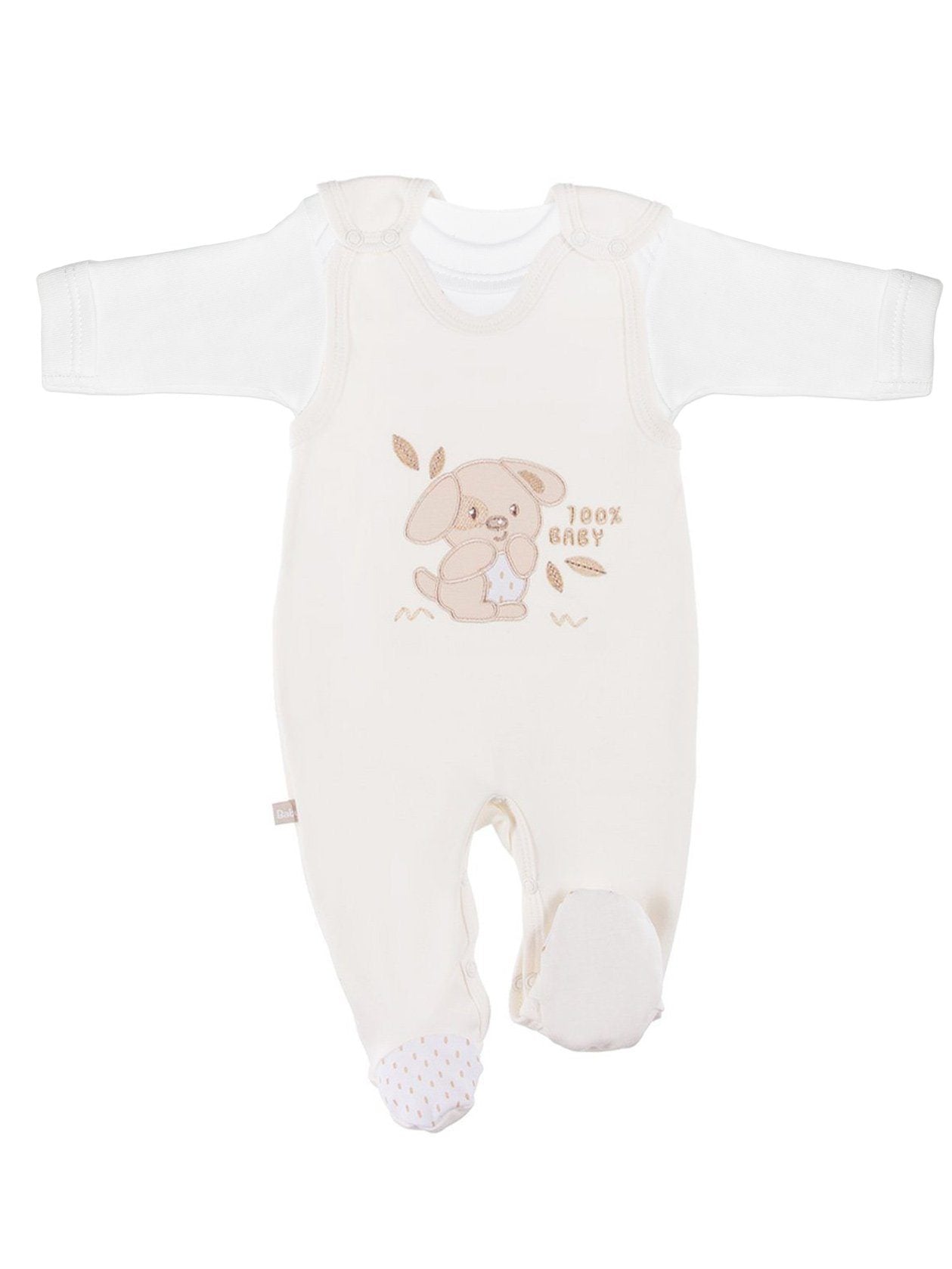 Early Baby Top & Puppy Footed Dungarees Set - Cream Dungaree EEVI