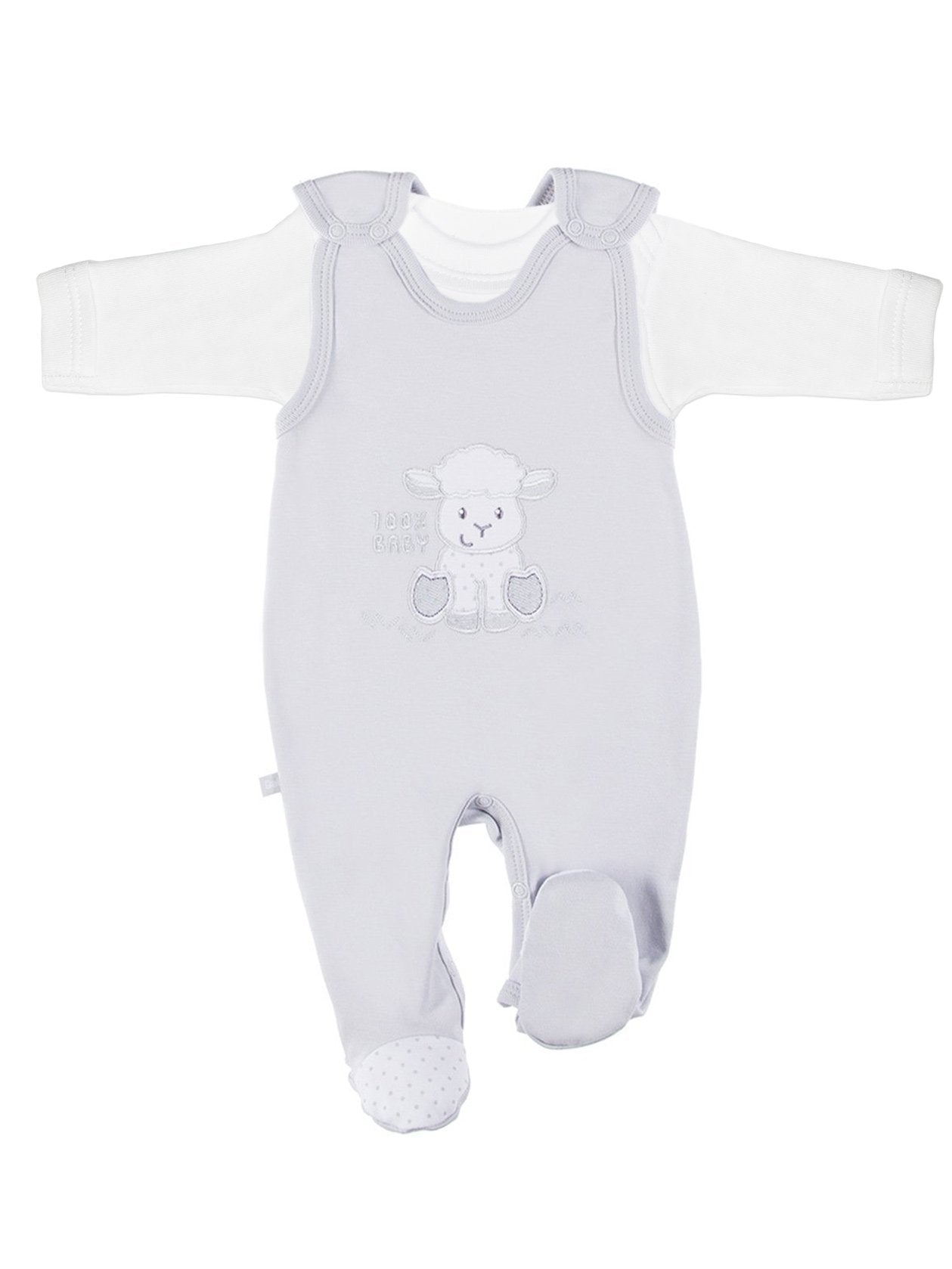 Early Baby Top & Lamb Footed Dungarees Set - Grey Dungaree EEVI