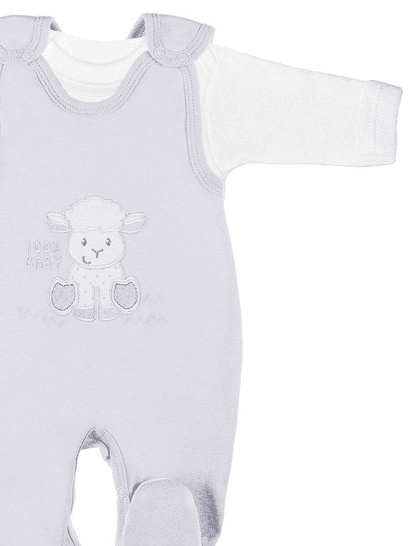 Early Baby Top & Lamb Footed Dungarees Set - Grey Dungaree EEVI
