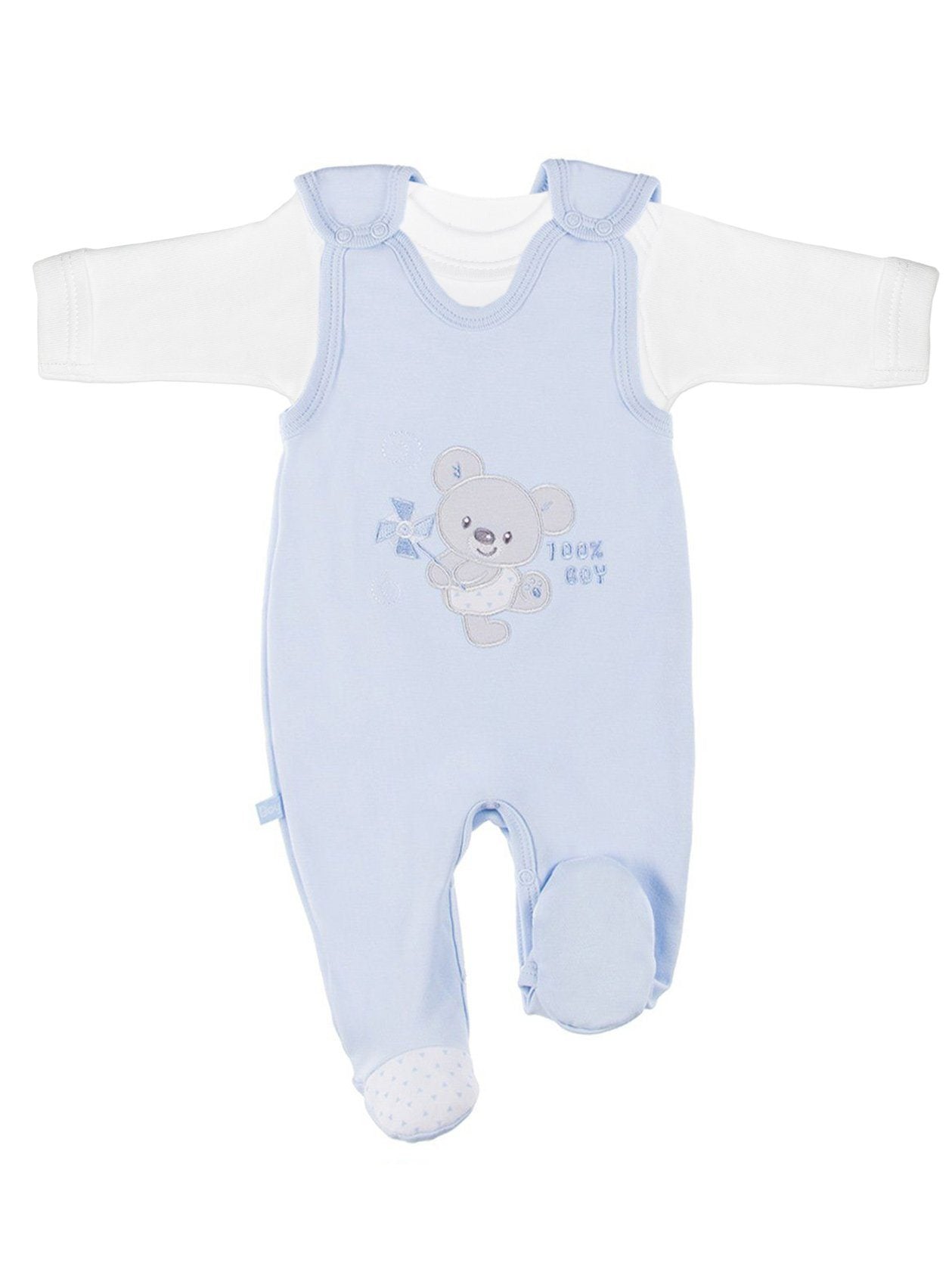 Early Baby Top & Bear Footed Dungarees Set - Blue Dungaree EEVI