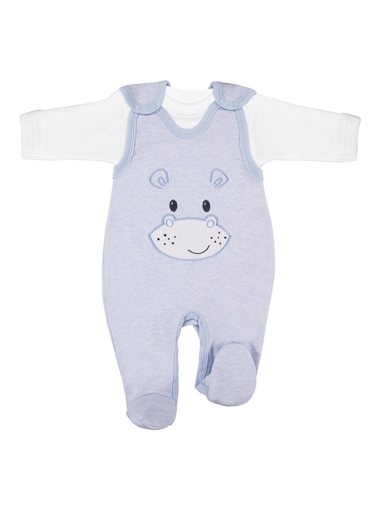 Early Baby Top & Hippo Footed Dungarees Set - Blue Dungaree EEVI