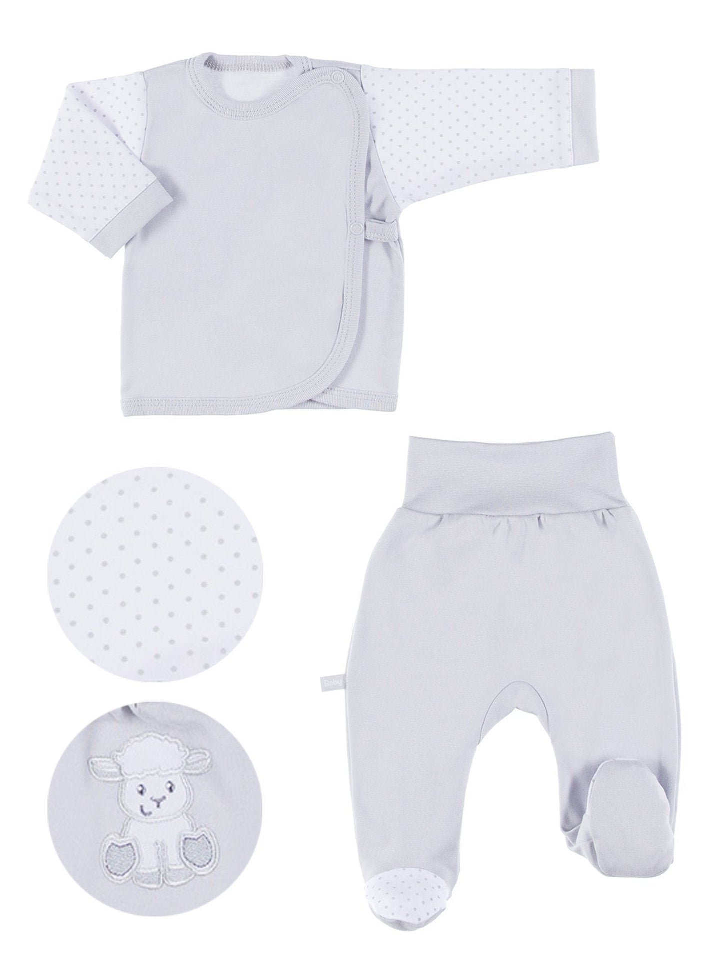 Embroidered Lamb Trousers & Wrapover Top Set - Grey Top & Trousers EEVI