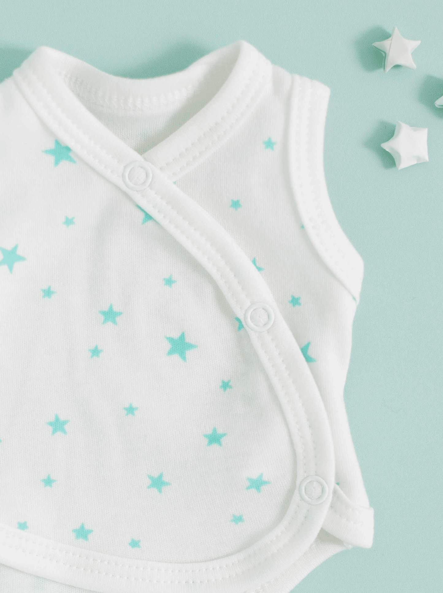 Incubator Vest, Mint Green Stars, Premium 100% Organic Cotton Bodysuit / Vest Tiny & Small