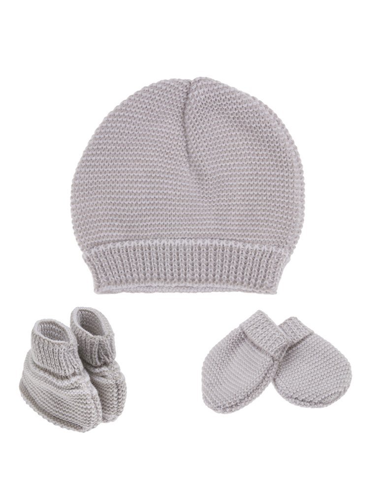 Knitted Hat, Mittens & Booties Set - Grey Hat, Mitts & Booties Set La Manufacture de Layette
