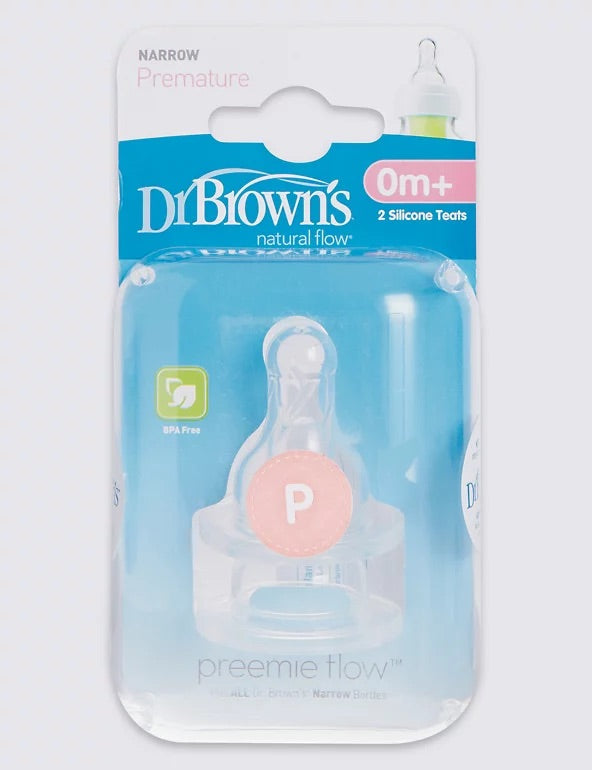 Dr Brown's Options Narrow Preemie Baby Bottle Teat, 2 Pack Premature Baby Bottle Dr Brown's