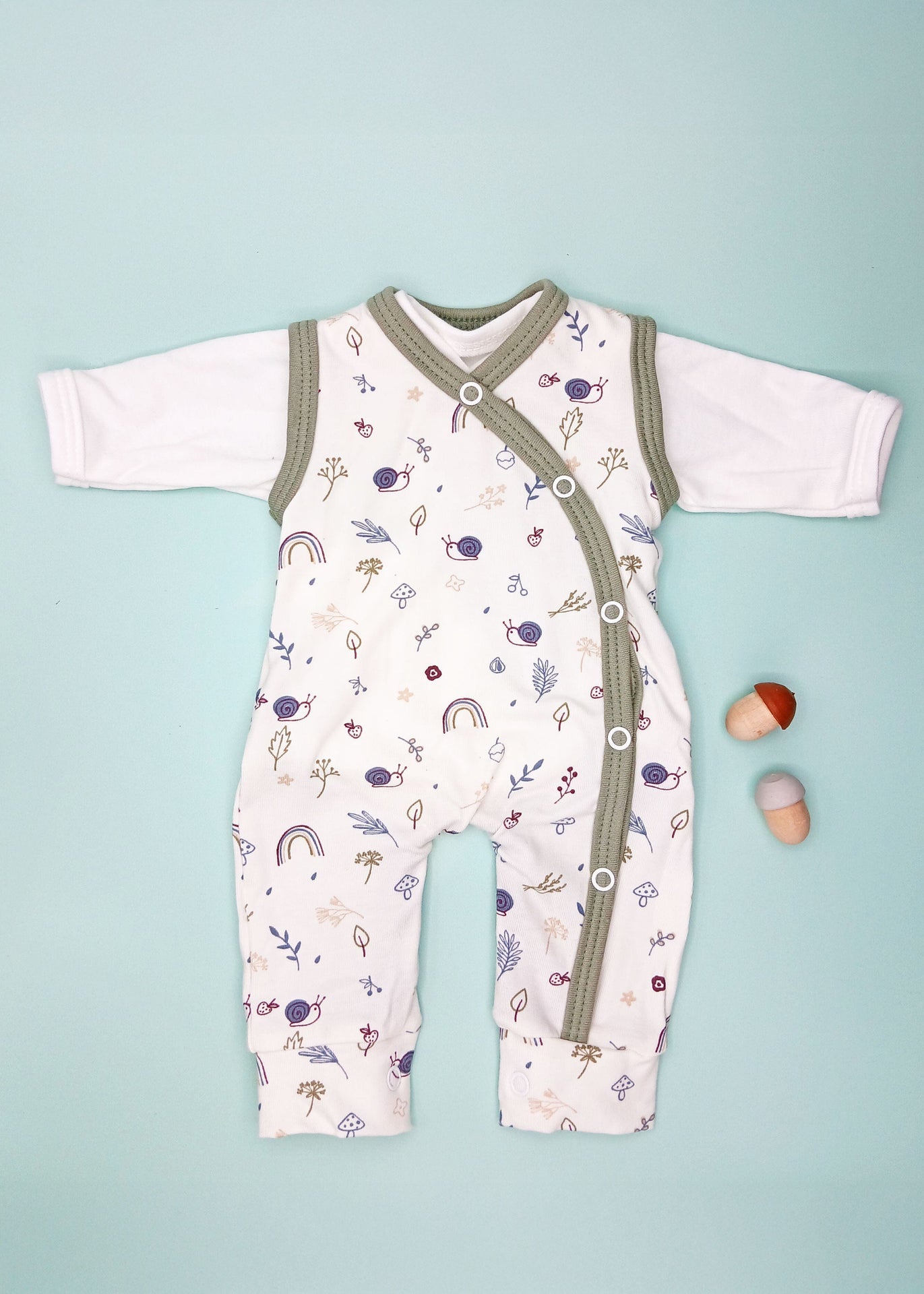 Dungaree & Top Set, Acorn Wood (Khaki Trim) Dungaree Tiny & Small