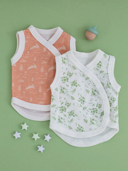 2 Pack Incubator Vest Set, Leaping Bunnies & Apple Floral, 100% Organic Cotton Set/Multipack Tiny & Small