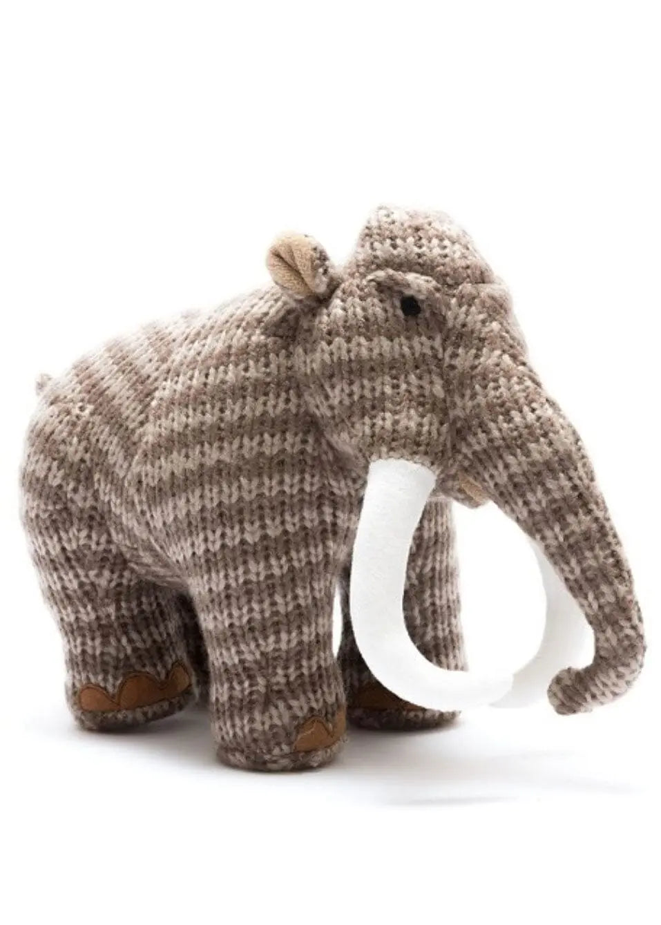 Soft knitted woolly mammoth baby rattle by Best Years, ethically sourced