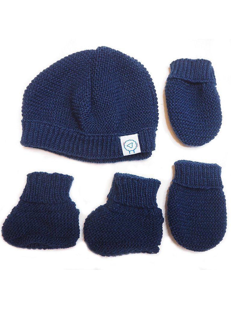 Knitted Hat, Mittens & Booties Set - Navy Hat, Mitts & Booties Set La Manufacture de Layette