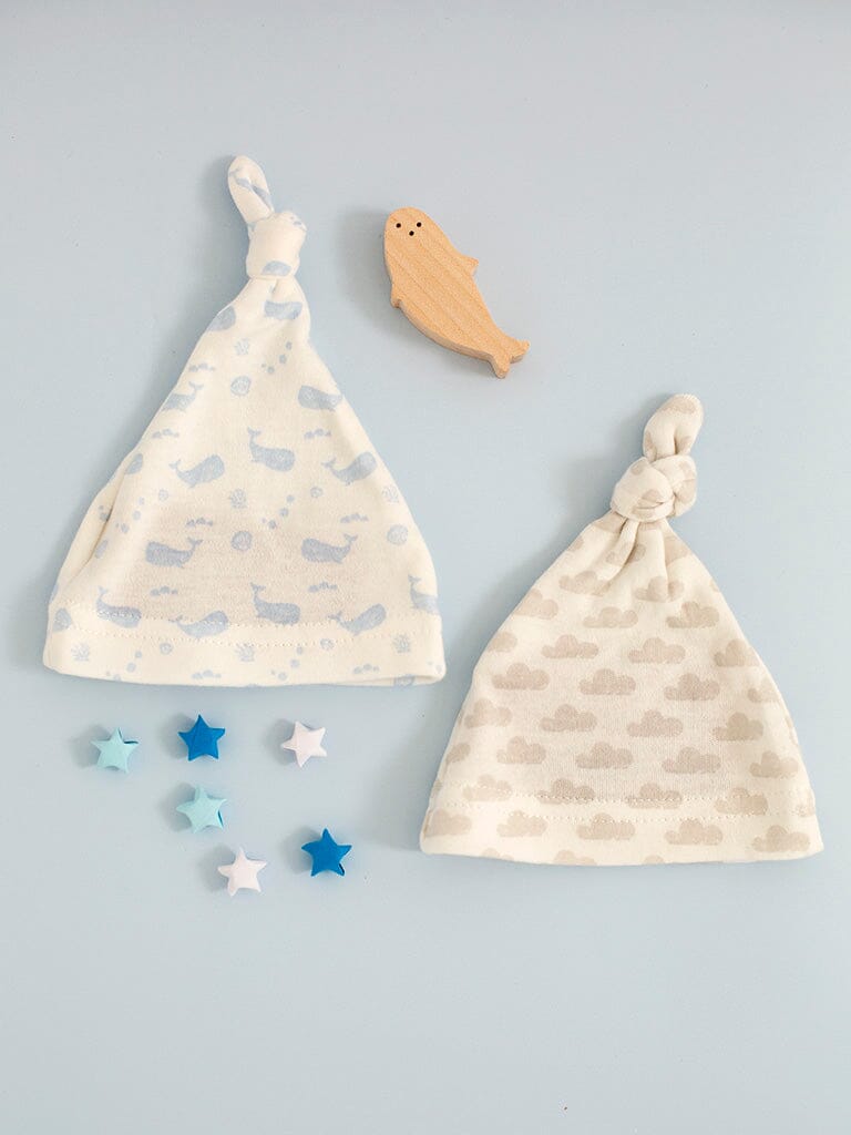 2 Pack Knotted Hats, Ocean Blue & Silver Cloud Set/Multipack Tiny & Small
