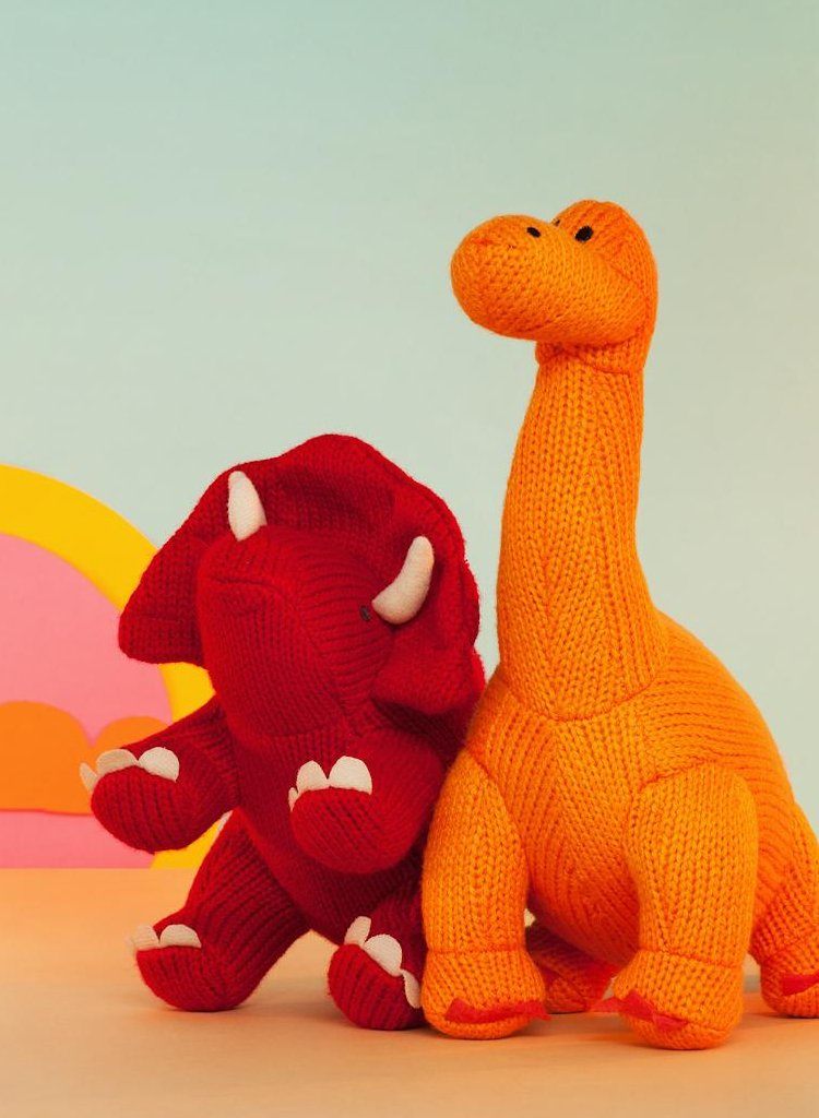 Knitted Diplodocus Rattle/Toy, Orange Toy Best Years