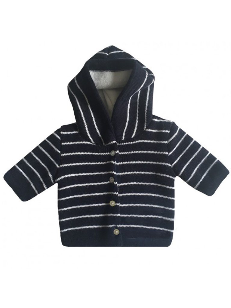 Navy Knitted Jacket with White Stripe Cardigan / Jacket La Manufacture de Layette