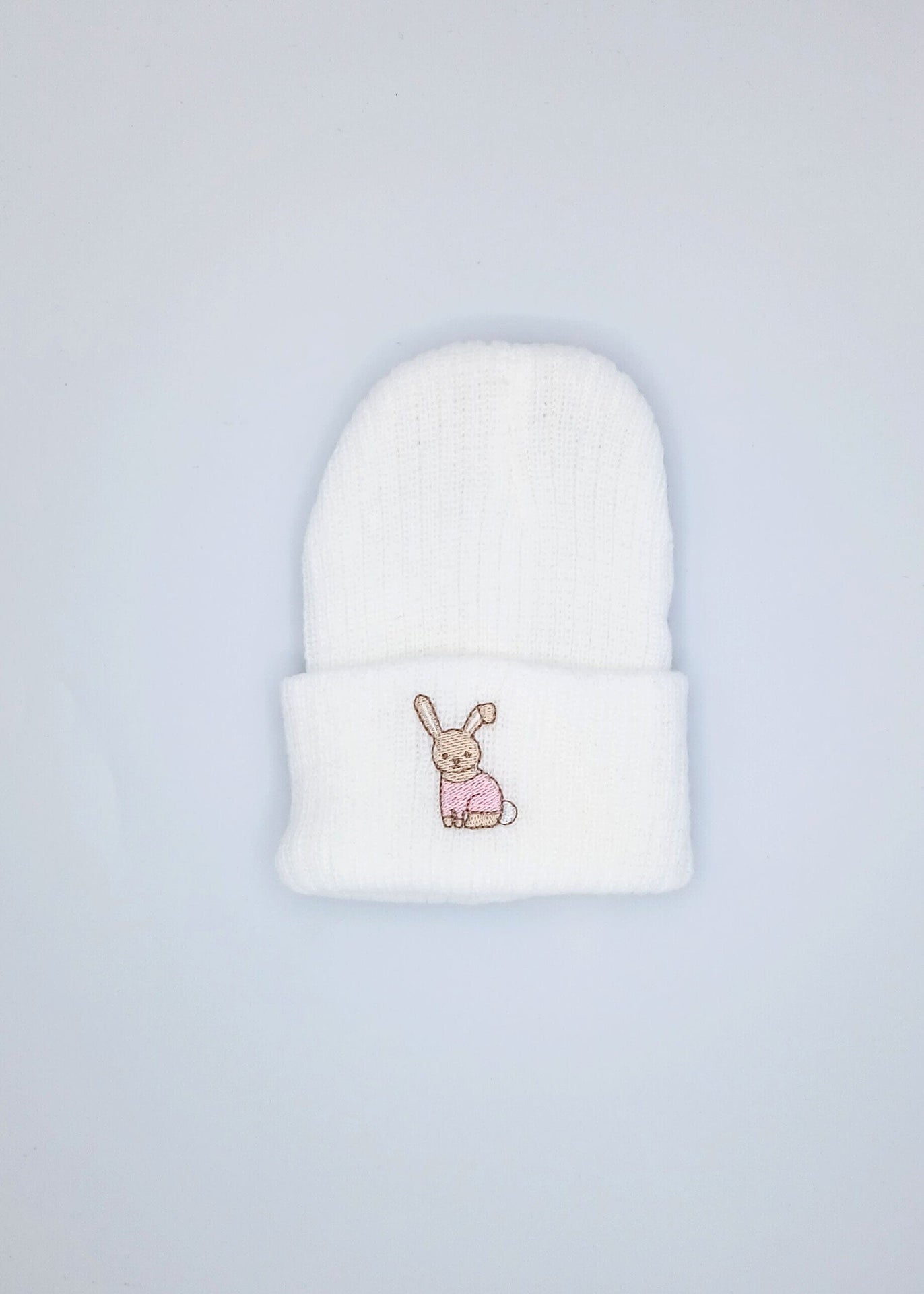Premature Baby White Knitted Hat With Pink Rabbit Embroidery Little Mouse Baby Clothing & Gifts