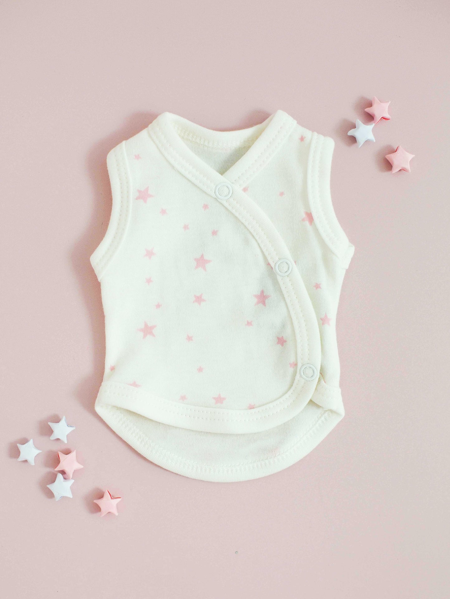 Incubator Vest, Pink Stars, Premium 100% Organic Cotton Bodysuit / Vest Tiny & Small