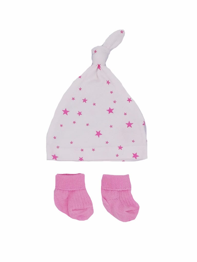 Premature Baby Knotted Hat and Socks Set - Pink Stars Hat, Mitts & Booties Set Little Mouse Baby Clothing & Gifts