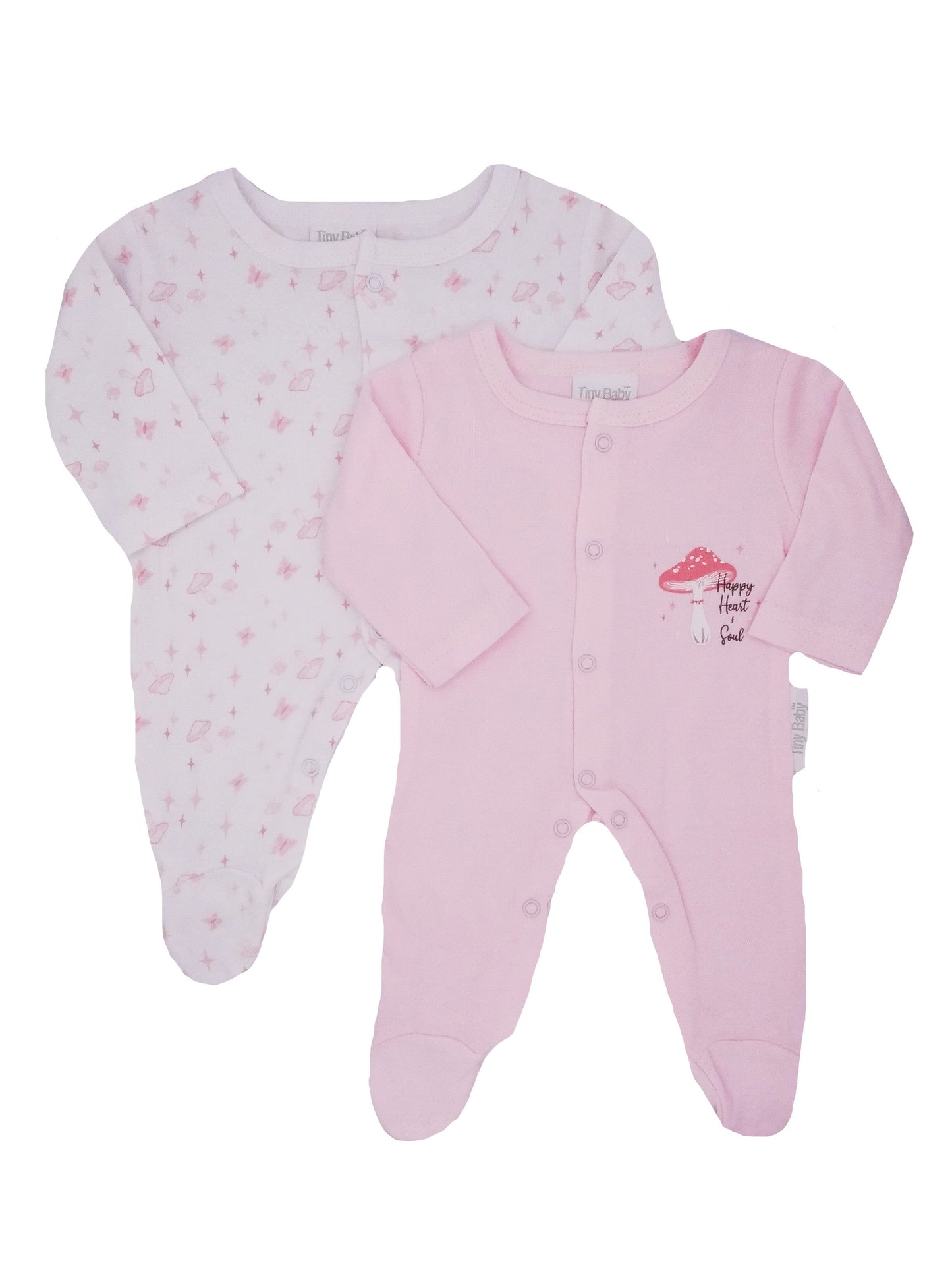 2 Pack Toadstool Sleepsuits - Pink Sleepsuit / Babygrow Tiny Baby