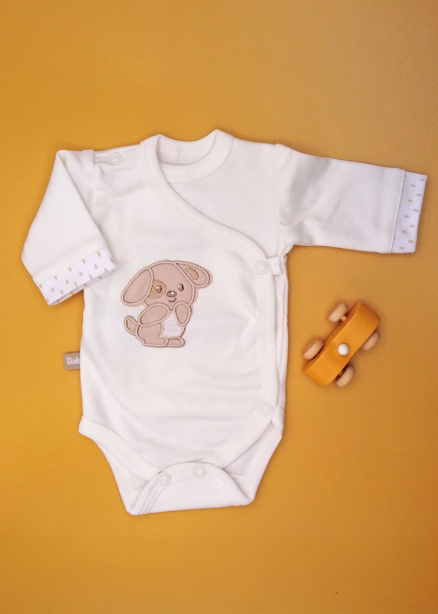 Early Baby Bodysuit, Embroidered Puppy Design - Cream Bodysuit / Vest EEVI
