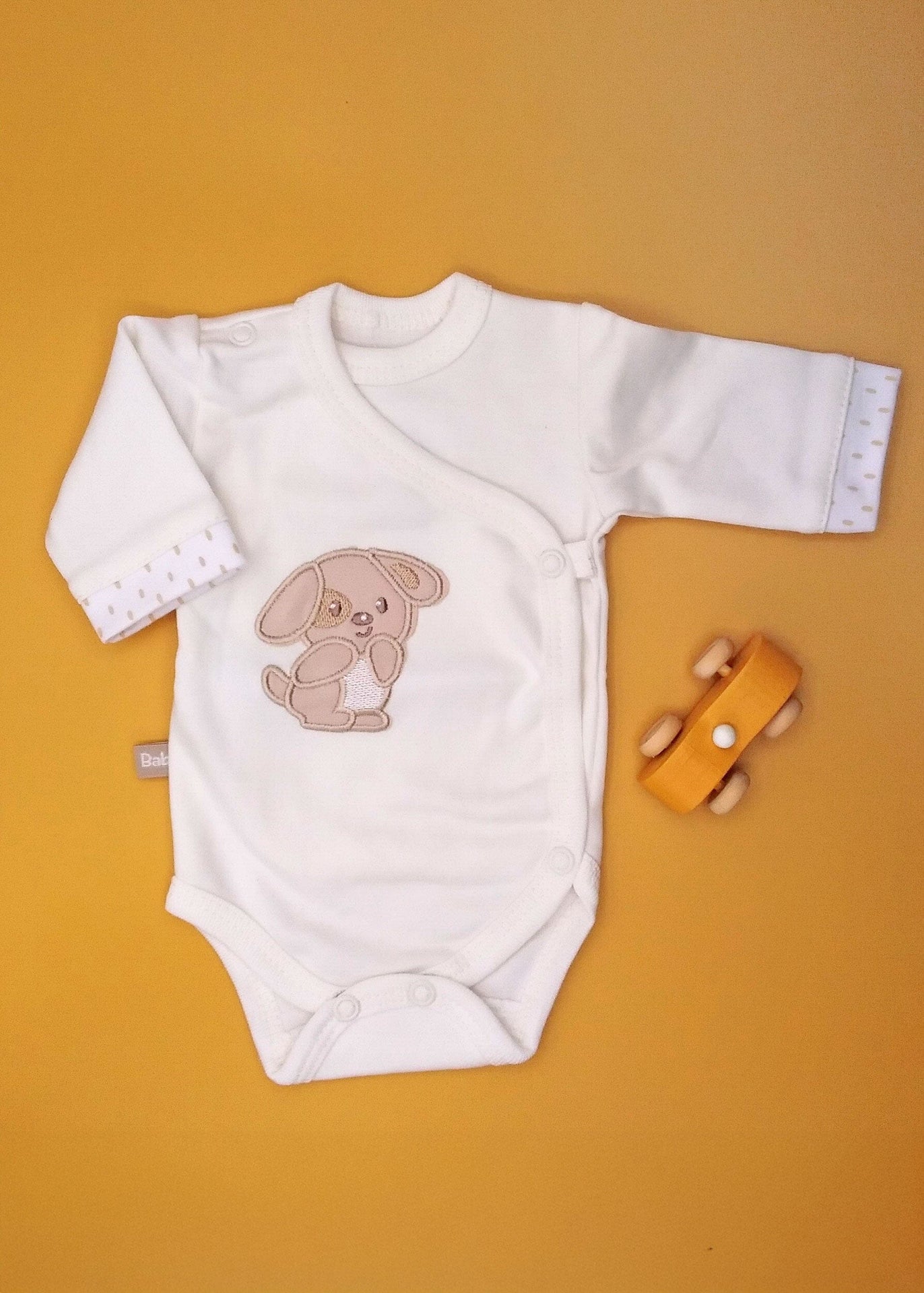 Early Baby Bodysuit, Embroidered Puppy Design - Cream Bodysuit / Vest EEVI