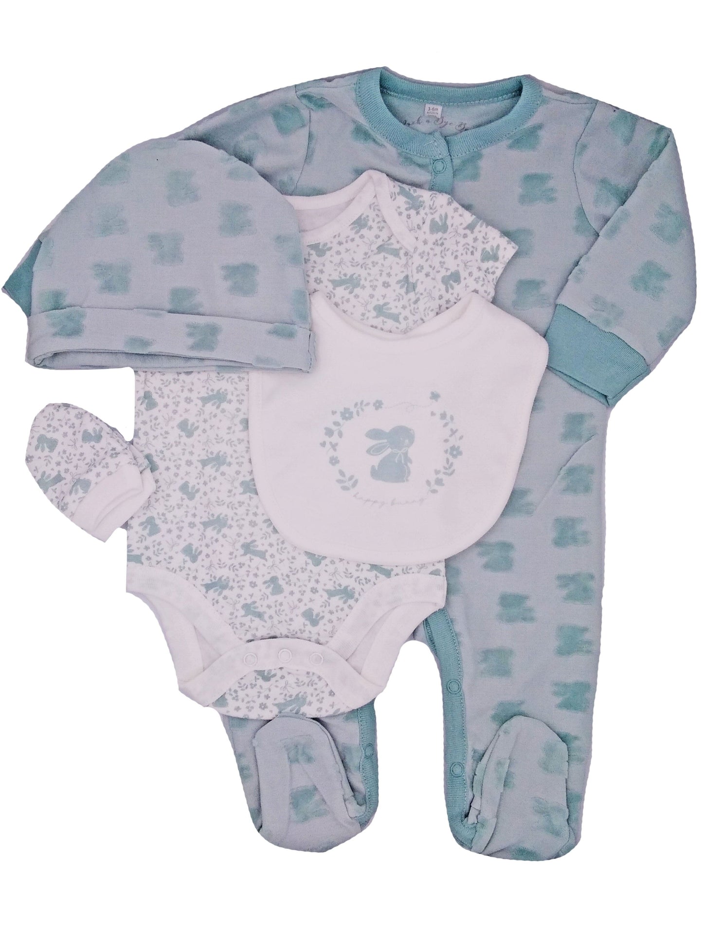 5 Piece Happy Bunny Gift Set Set Rock a Bye Baby