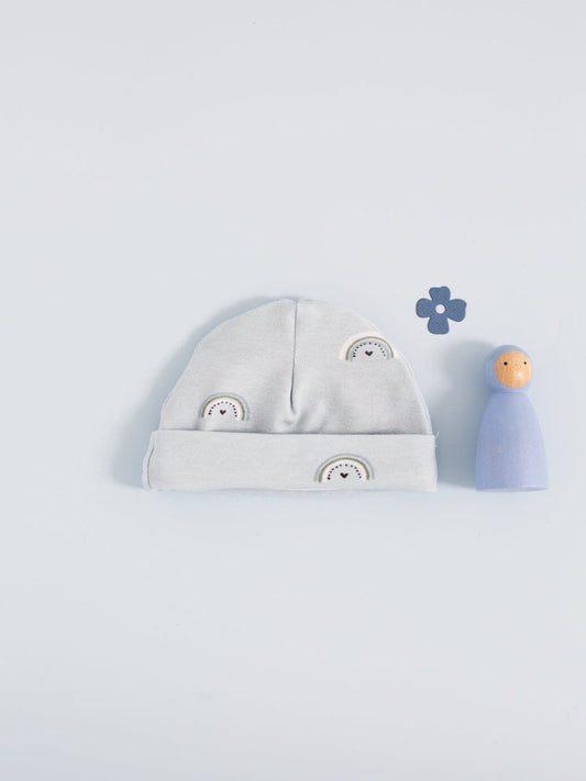 Preemie Round Hat, Baby Blue Rainbows Hat Tiny & Small