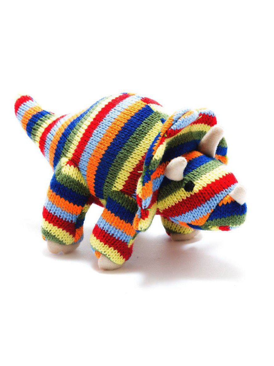 Crochet Triceratops Rattle, Stripy Toy Best Years