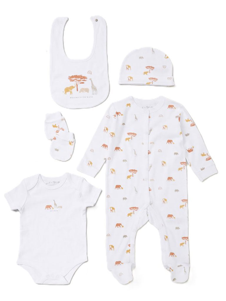 5 Piece Safari Gift Set - 3 sizes (NB, 0-3, 3-6mnths) Set Rock a Bye Baby