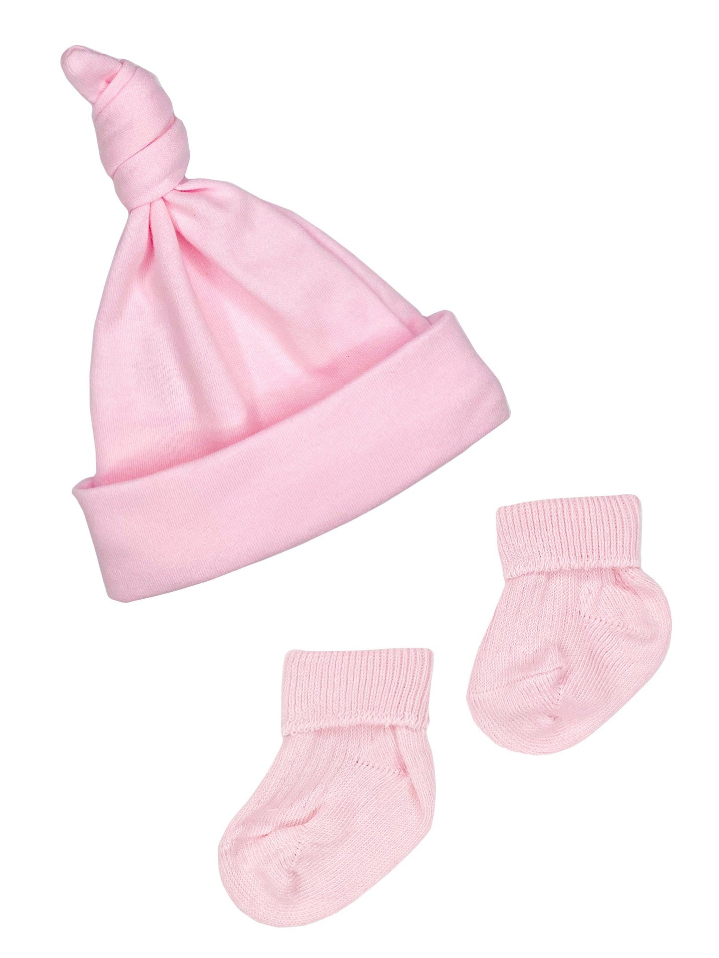 Premature Baby Knotted Hat and Socks Set - Pink Hat, Mitts & Booties Set Little Mouse Baby Clothing & Gifts