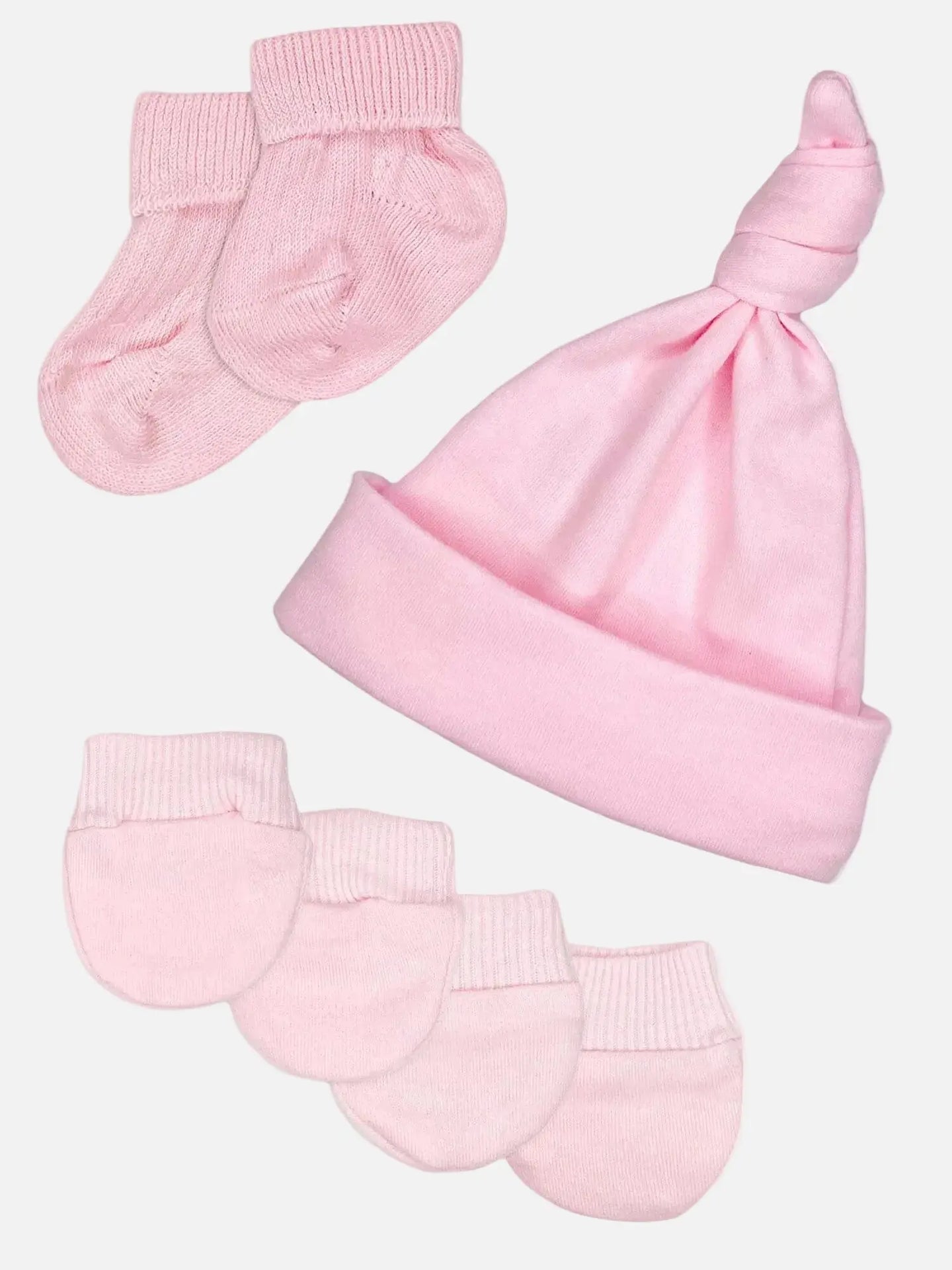 Premature Baby Knotted Hat, Socks & Mitts Set - Pink Hat, Mitts & Booties Set Little Mouse Baby Clothing & Gifts