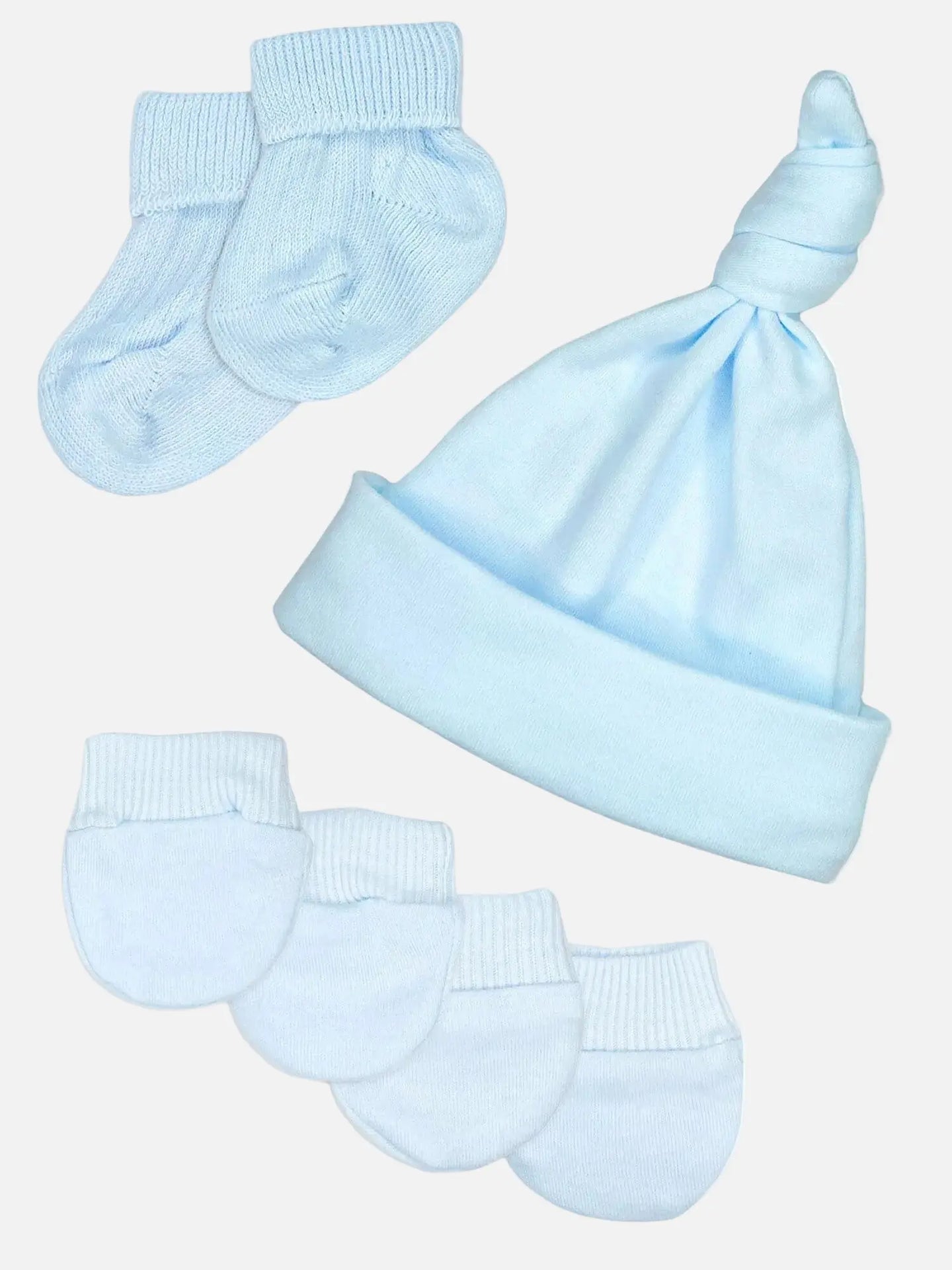 Premature Baby Knotted Hat, Socks and Mitts Set - Blue Hat, Mitts & Booties Set Little Mouse Baby Clothing & Gifts