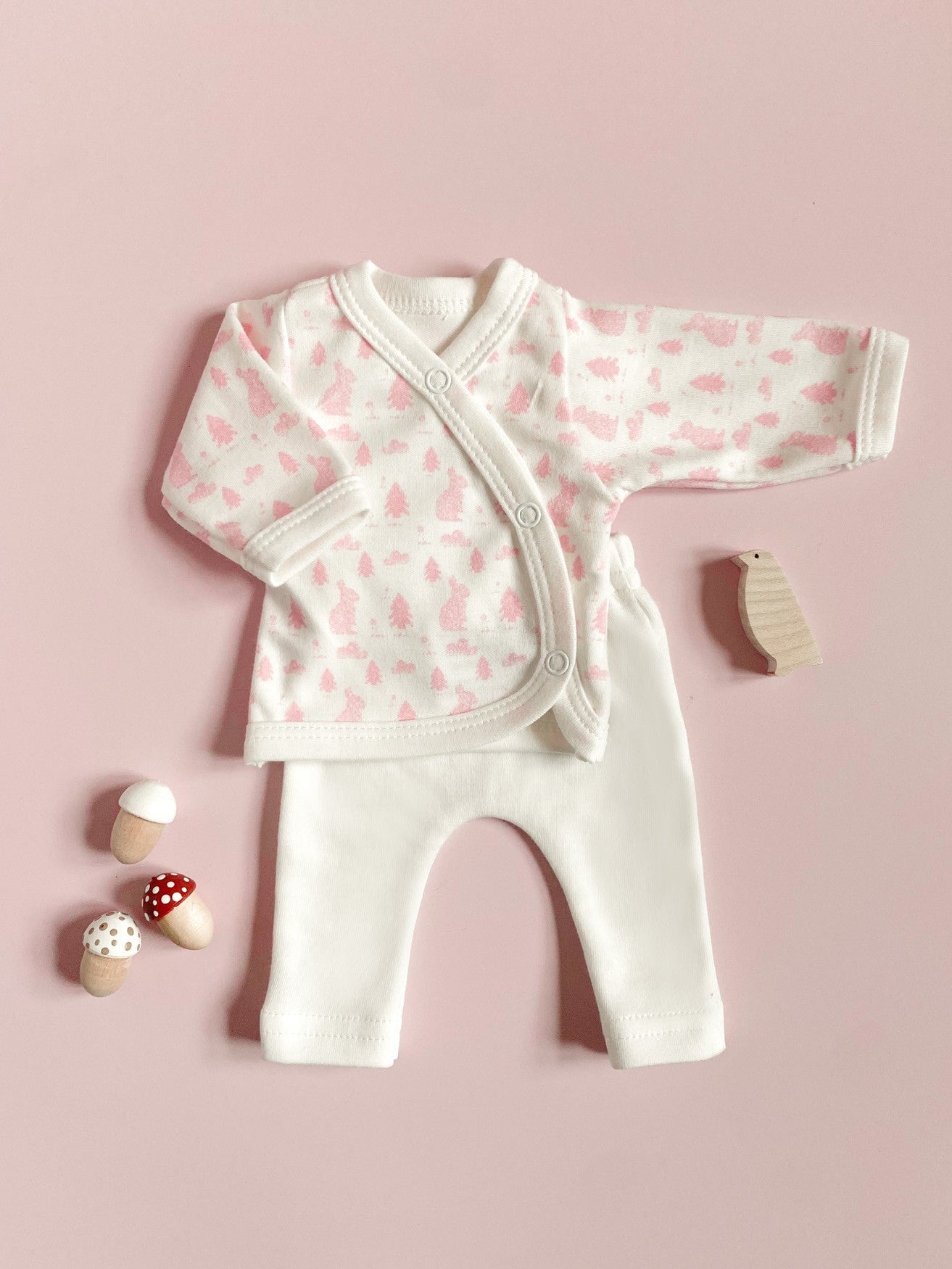 Wrap Top & Trouser Set. Bunny Meadow, Organic Cotton Top & Trousers Tiny & Small