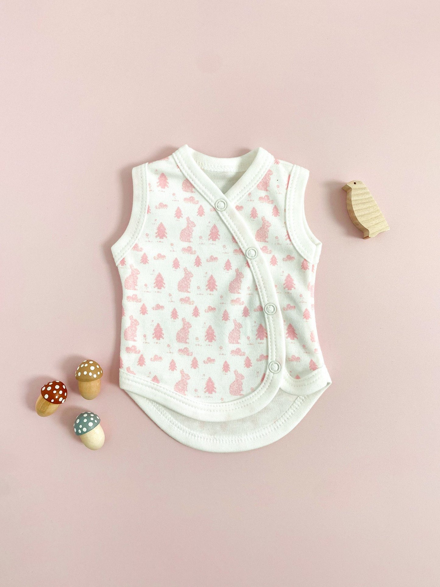 Incubator Vest, Bunny Meadow, Premium 100% Organic Cotton Bodysuit / Vest Tiny & Small