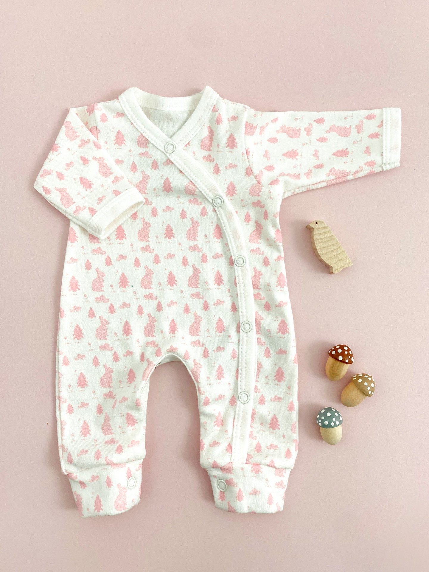 Sleepsuit for Premature Baby Girl, Bunny Meadow, 100% Organic Cotton Sleepsuit / Babygrow Tiny & Small