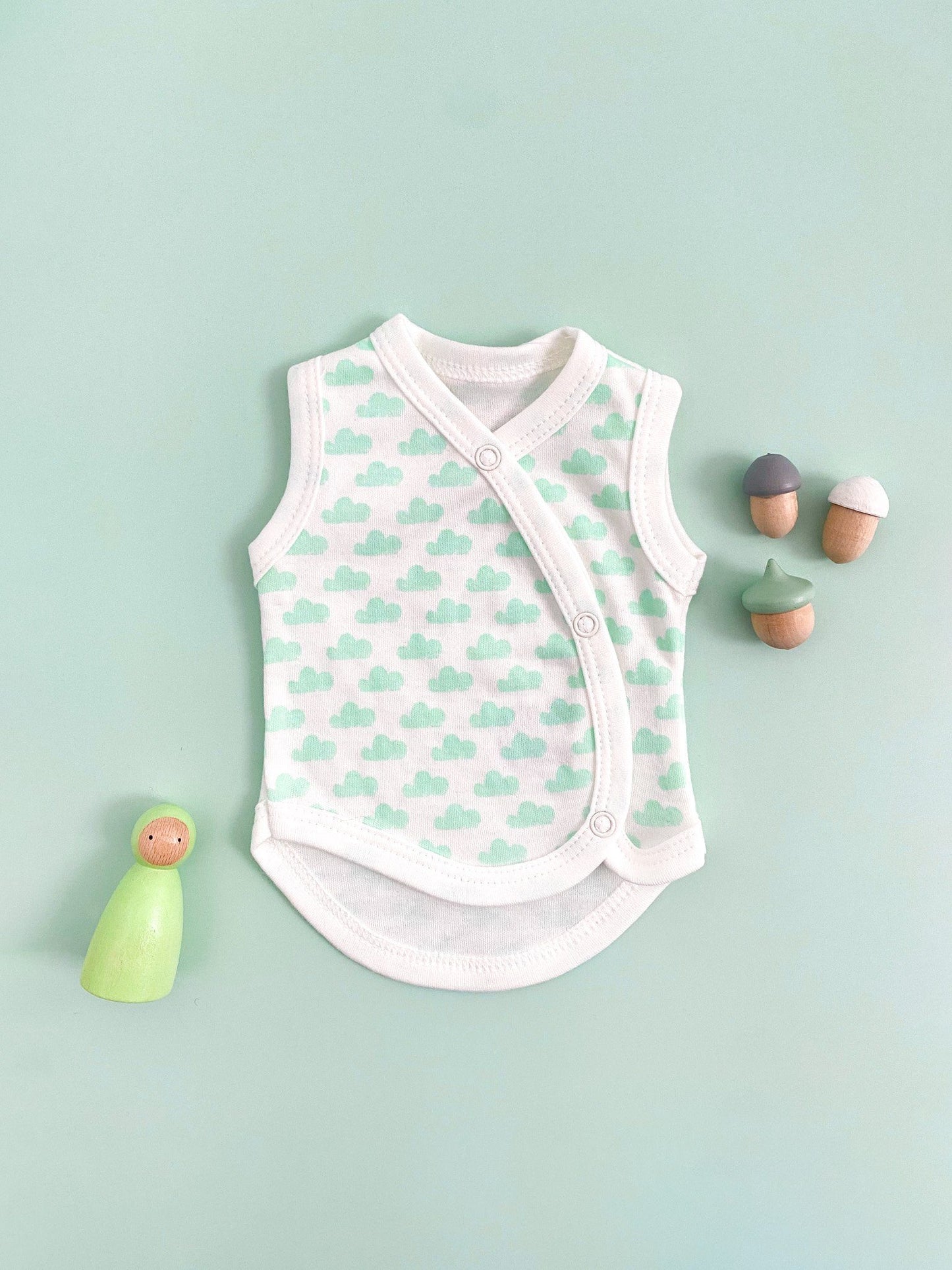 Incubator Vest, Mint Cloud, Premium 100% Organic Cotton Bodysuit / Vest Tiny & Small