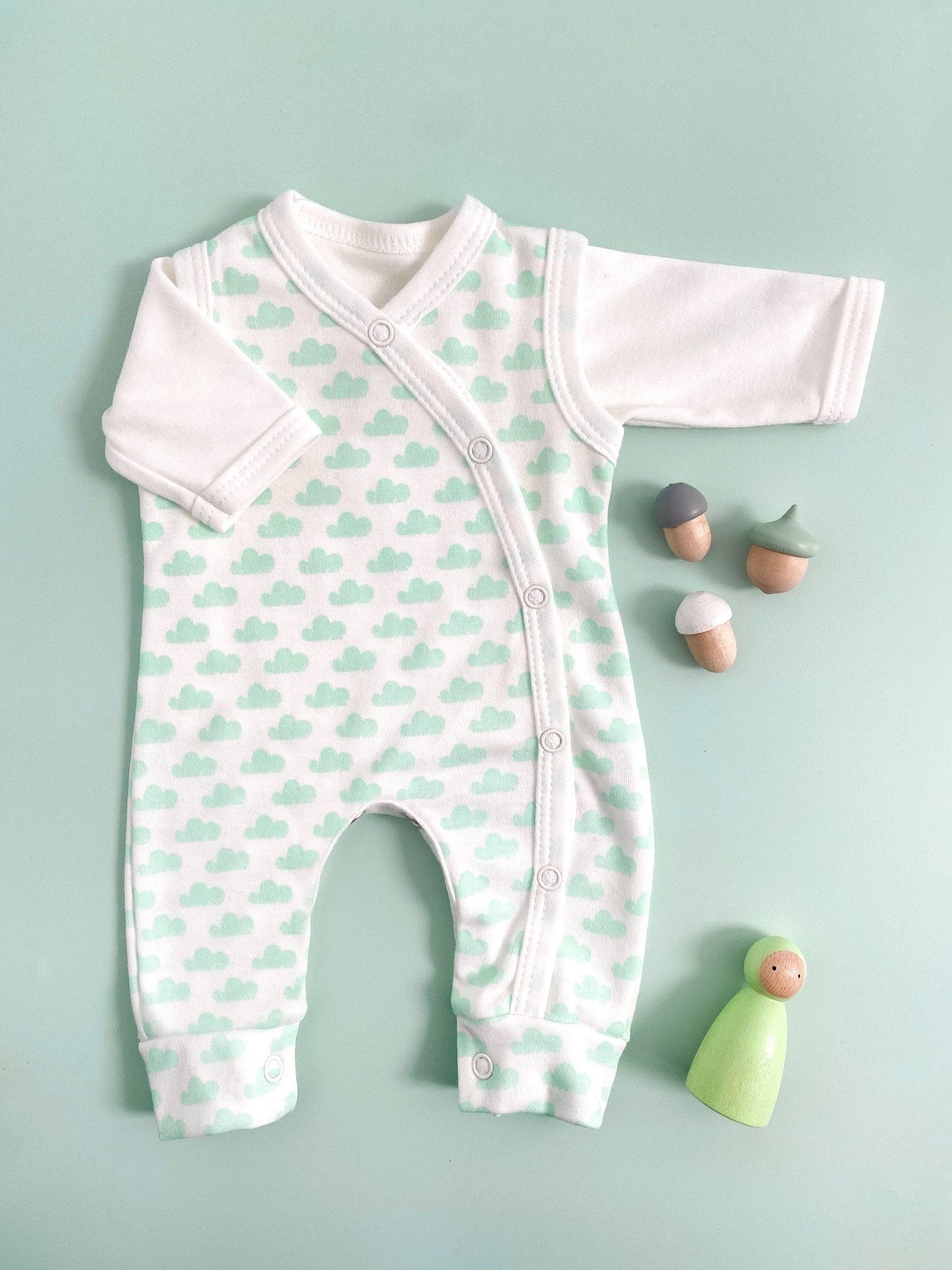 Dungaree & Top Set, Mint Cloud, Premium 100% Organic Cotton Dungaree Tiny & Small
