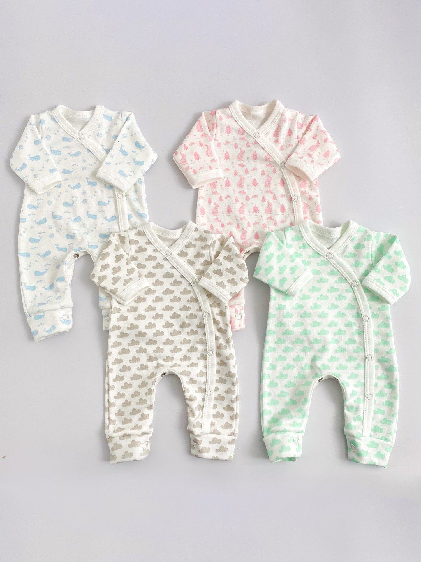 Tiny Baby Sleepsuit, Ocean Blue, Premium 100% Organic Cotton Sleepsuit / Babygrow Tiny & Small