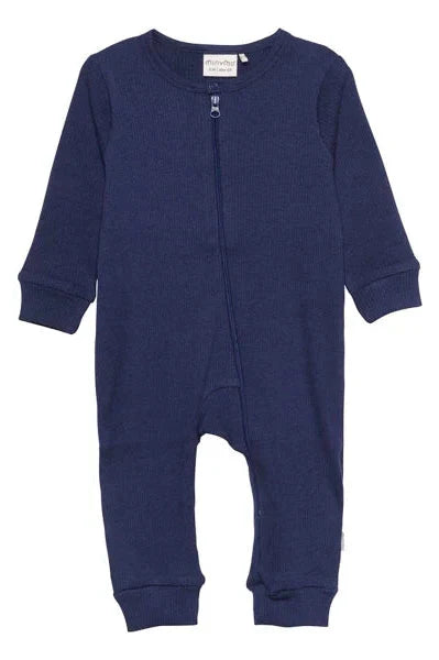 Zip Up Minymo Ribbed Sleepsuit - Navy Sleepsuit / Babygrow Miny Mo