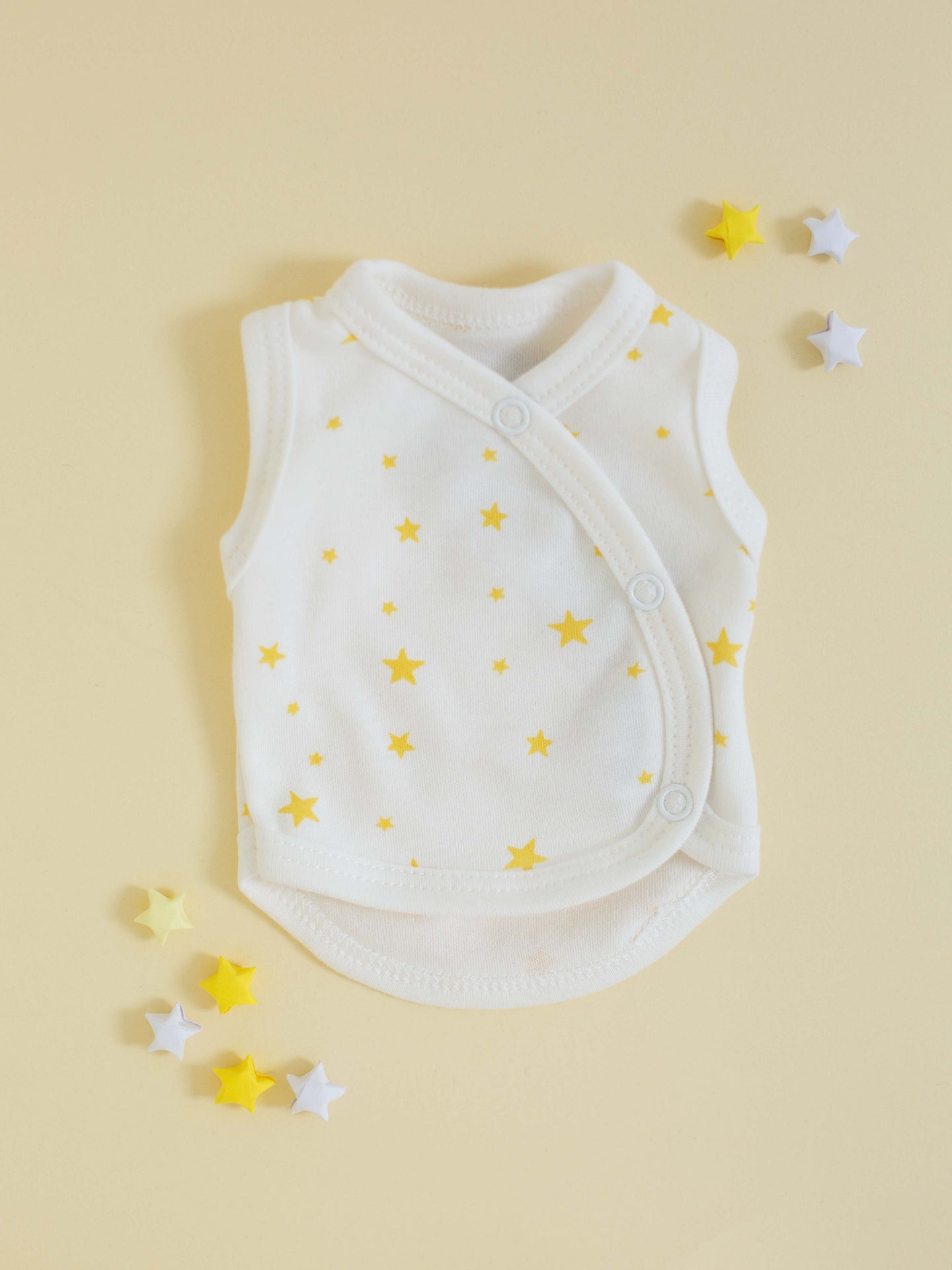 Incubator Vest, Yellow Stars, Premium 100% Organic Cotton Bodysuit / Vest Tiny & Small
