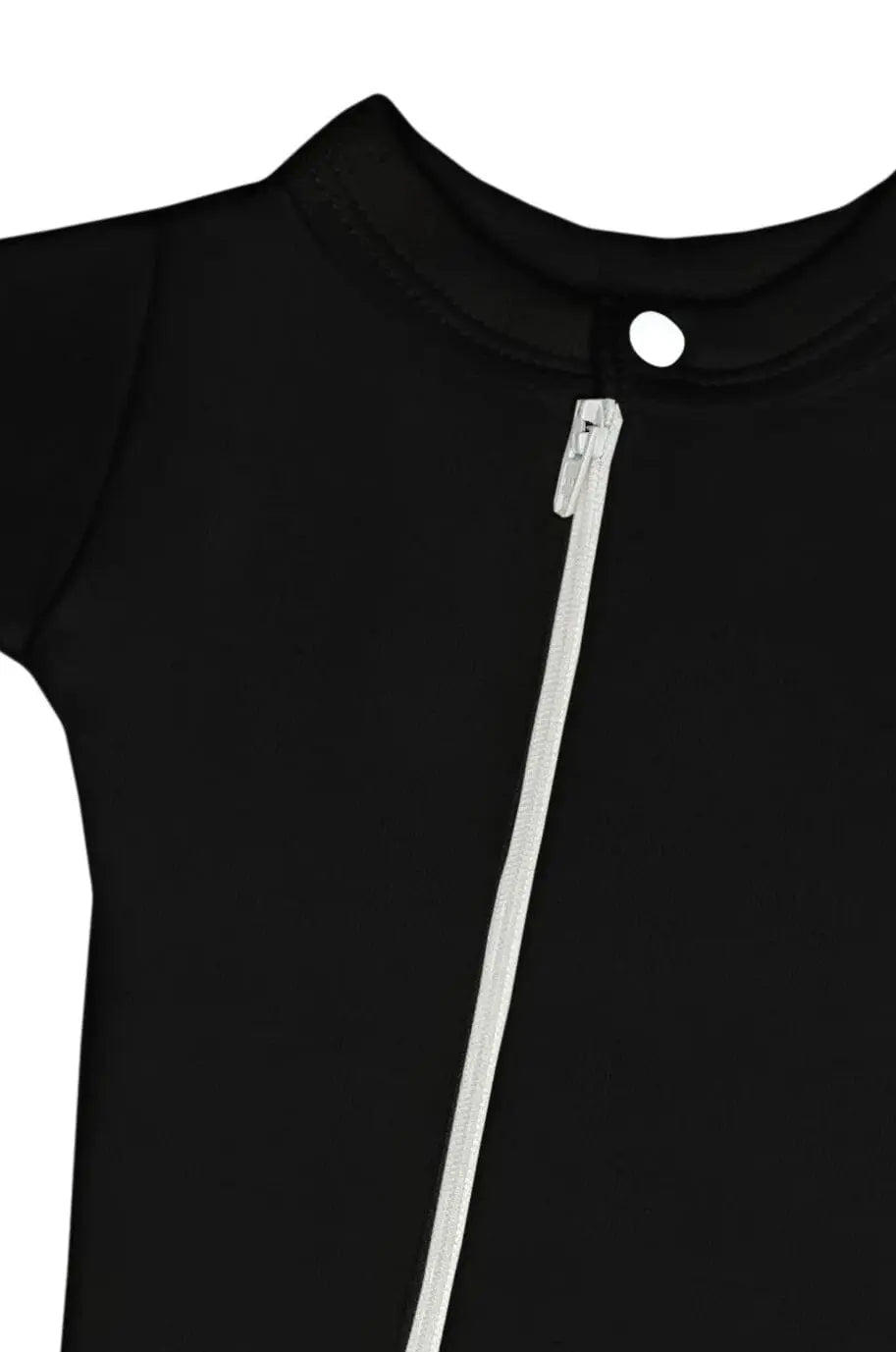 Black cotton footed zip-up sleepsuit by Little Lumps, back view