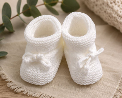 White Knitted Booties Booties Nursery Time 
