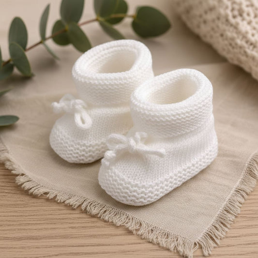 White Knitted Booties Booties Nursery Time 