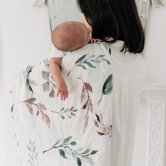 Muslin Swaddle Blanket, Organic - Botanical Leaf Swaddle Blanket Banks-Lyon Botanical 