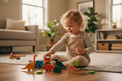 Wooden Dinosaur Play Set Tray, Fair Trade and Handmade Toy Best Years 
