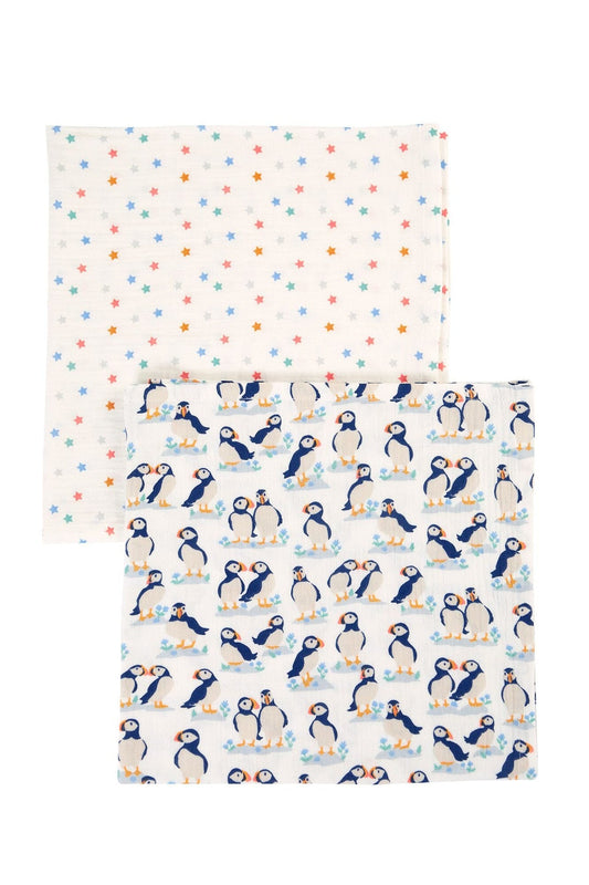 Organic Cotton Puffin Pals Muslin 2 Pack by Frugi Muslin Frugi 