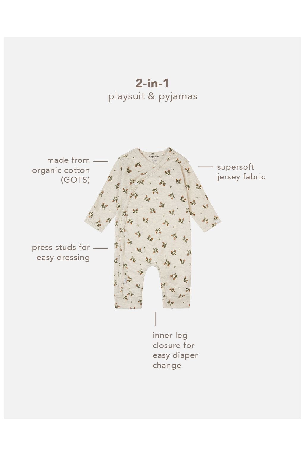 Oatmeal Flowery Playsuit Sleepsuit / Babygrow Noppies 